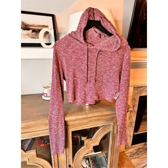 E35 Gymshark Slounge Crop Hoodie In Maroon Women’s Size Small - Picture 2 of 9